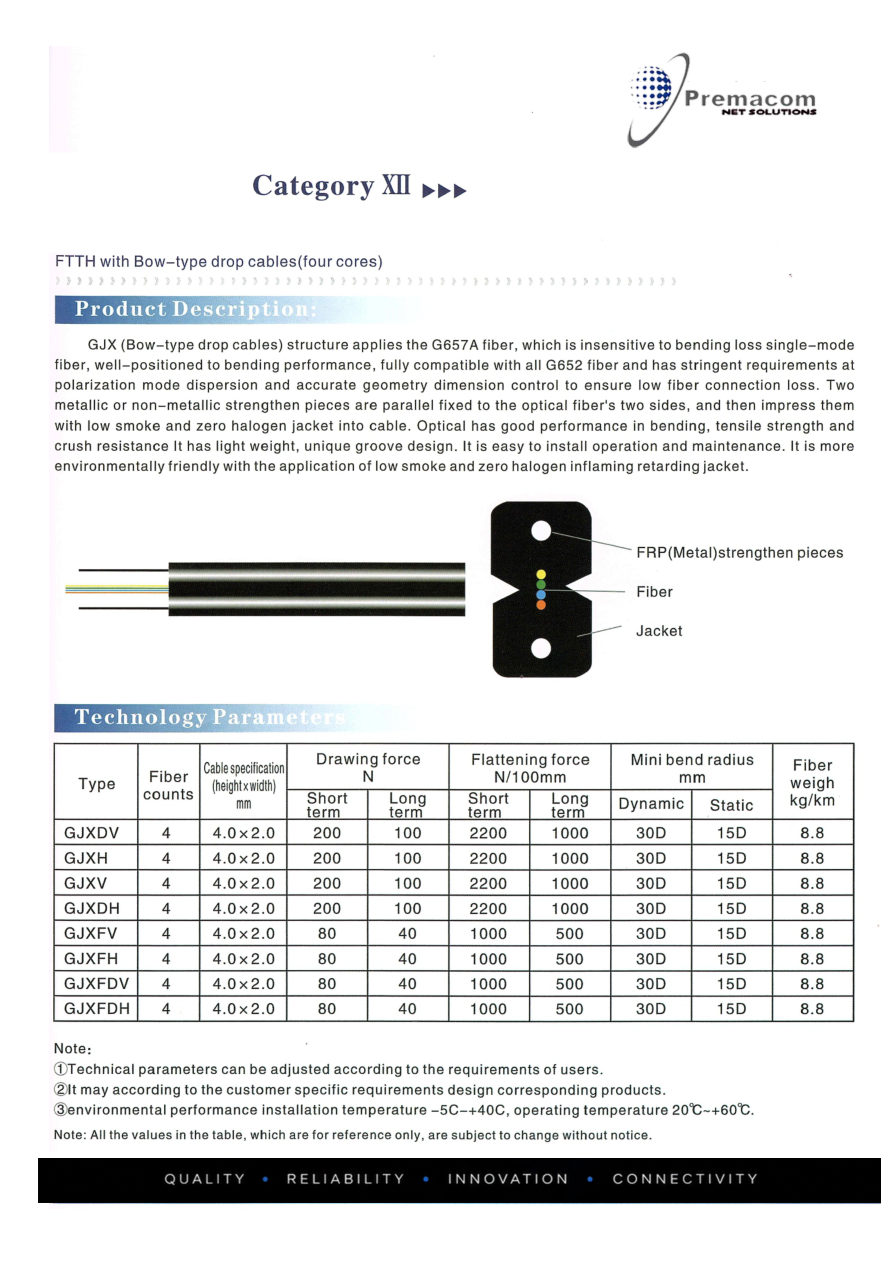 FTTH Bow-Type Drop Cable - Four Cores catalogue page