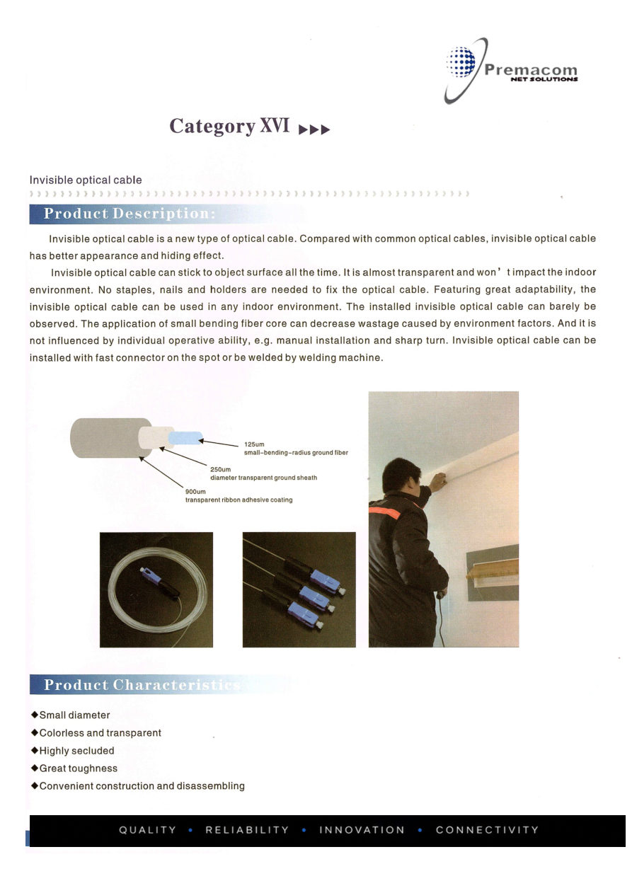 Invisible Optical Cable catalogue page