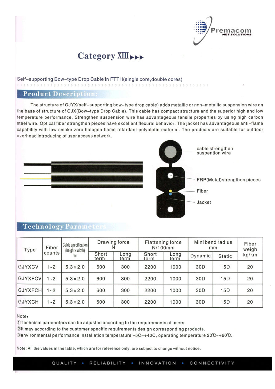 Self-Supporting Bow-Type Drop Cable - Single Core and Double Cores catalogue page